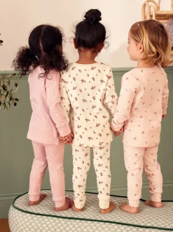 Nachtkleding En Pyjama's|Pyjama's|Next - Knusse geribbelde pyjama's 3 verpakking (9mnd-12jr) Roze/witte Ditsy
