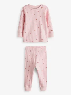 Nachtkleding En Pyjama's|Pyjama's|Next - Knusse geribbelde pyjama's 3 verpakking (9mnd-12jr) Roze/witte Ditsy