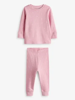 Nachtkleding En Pyjama's|Pyjama's|Next - Knusse geribbelde pyjama's 3 verpakking (9mnd-12jr) Roze/witte Ditsy