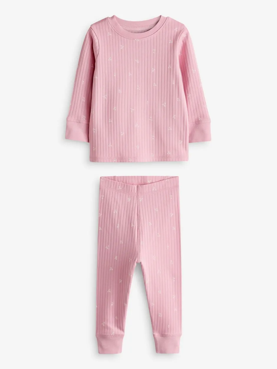 Nachtkleding En Pyjama's|Pyjama's|Next - Knusse geribbelde pyjama's 3 verpakking (9mnd-12jr) Roze/witte Ditsy
