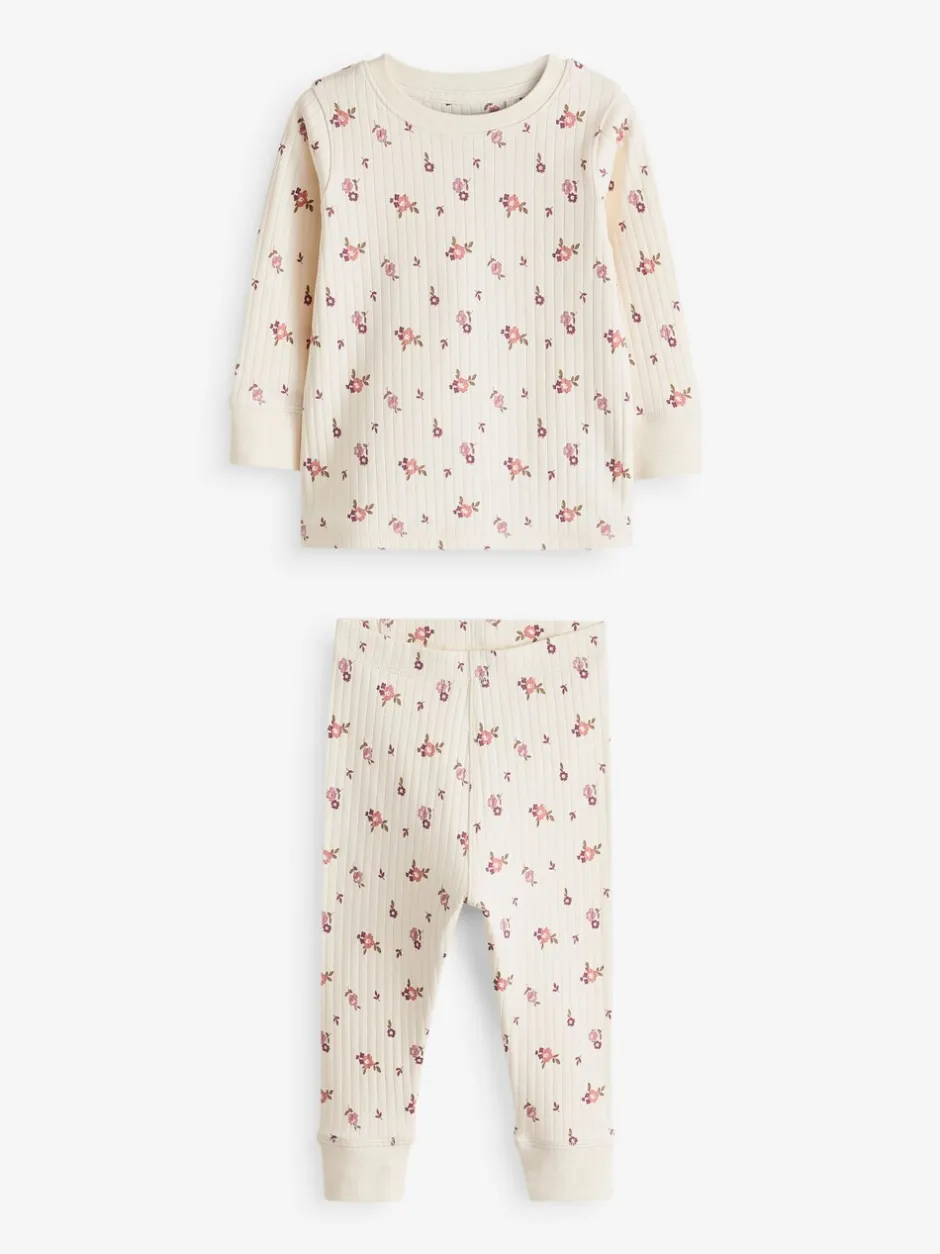 Nachtkleding En Pyjama's|Pyjama's|Next - Knusse geribbelde pyjama's 3 verpakking (9mnd-12jr) Roze/witte Ditsy