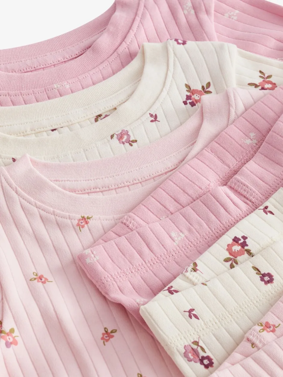 Nachtkleding En Pyjama's|Pyjama's|Next - Knusse geribbelde pyjama's 3 verpakking (9mnd-12jr) Roze/witte Ditsy
