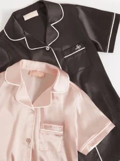 Nachtkleding En Pyjama's|Pyjama's|Lipsy - satijnen pyjama's 2 pack (5-16jr) Roze/zwart