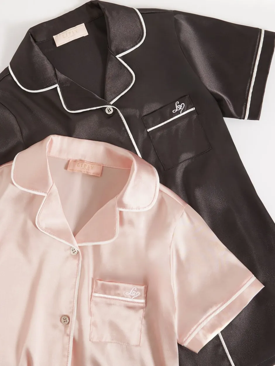 Nachtkleding En Pyjama's|Pyjama's|Lipsy - satijnen pyjama's 2 pack (5-16jr) Roze/zwart