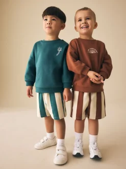 Shorts|Next Rust Brown and Teal - Crew Neck Sweatshirt and Shorts 2 Pack Set (3mths-7yrs)