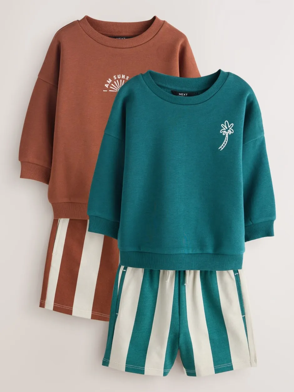 Shorts|Next Rust Brown and Teal - Crew Neck Sweatshirt and Shorts 2 Pack Set (3mths-7yrs)