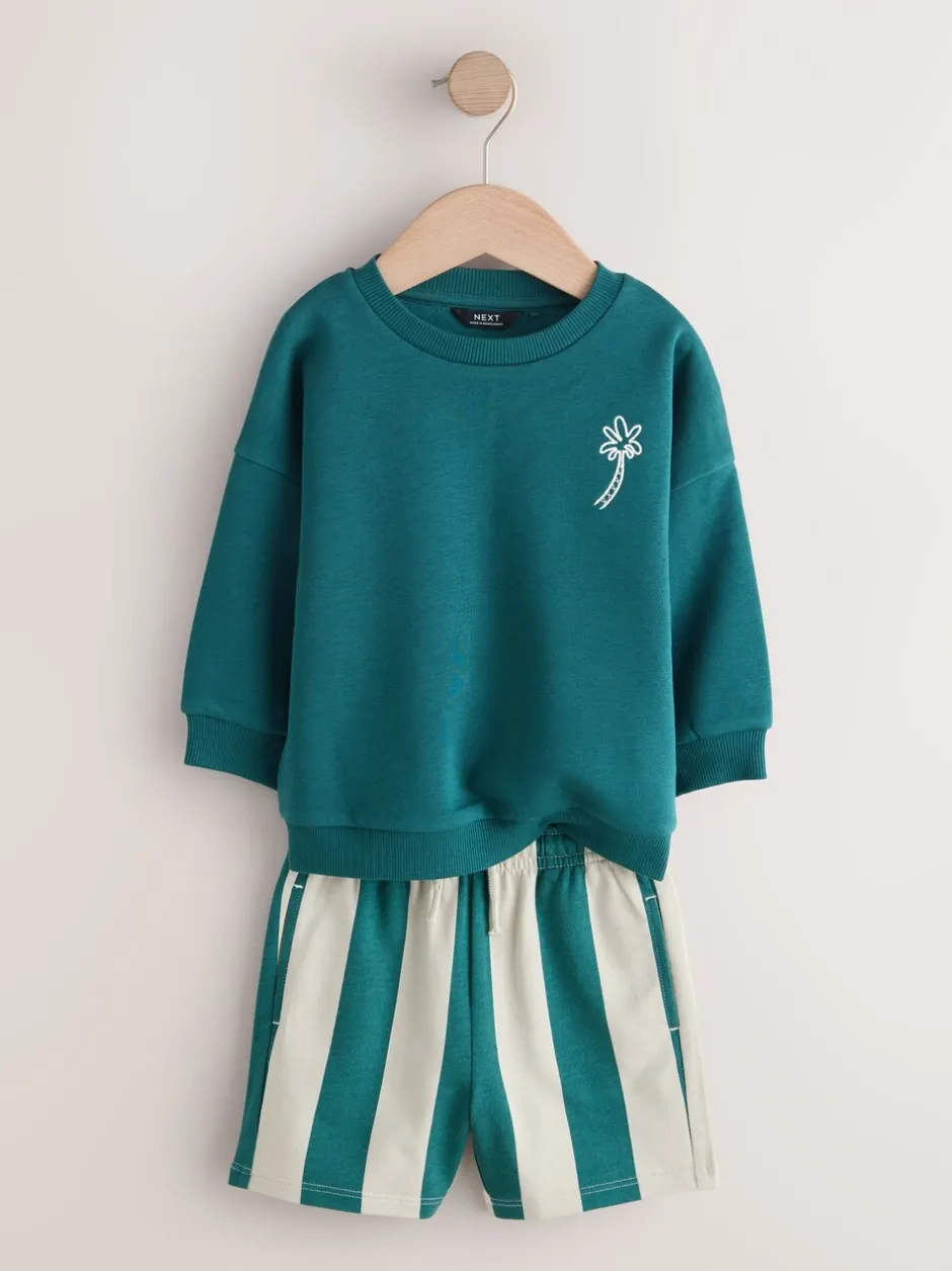 Shorts|Next Rust Brown and Teal - Crew Neck Sweatshirt and Shorts 2 Pack Set (3mths-7yrs)