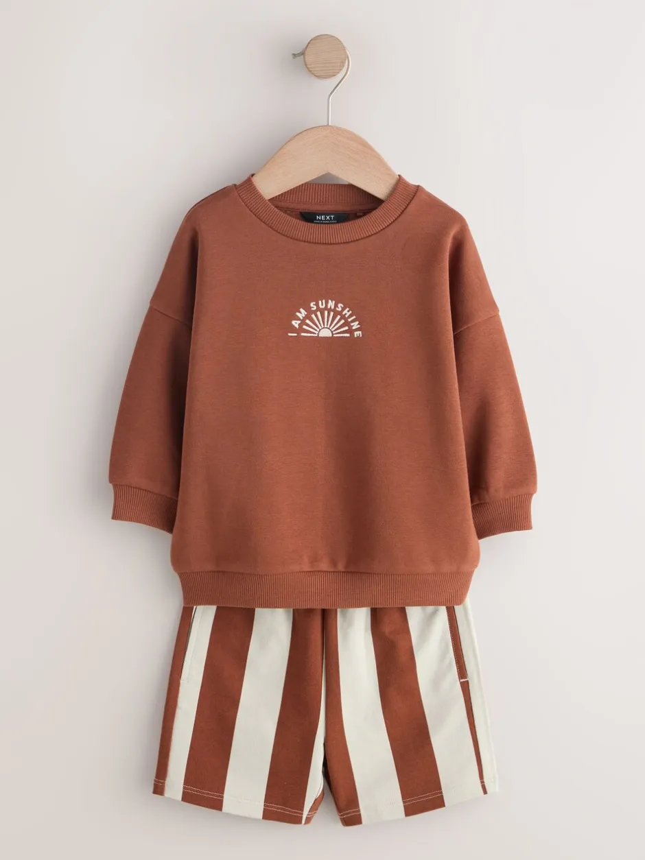 Shorts|Next Rust Brown and Teal - Crew Neck Sweatshirt and Shorts 2 Pack Set (3mths-7yrs)
