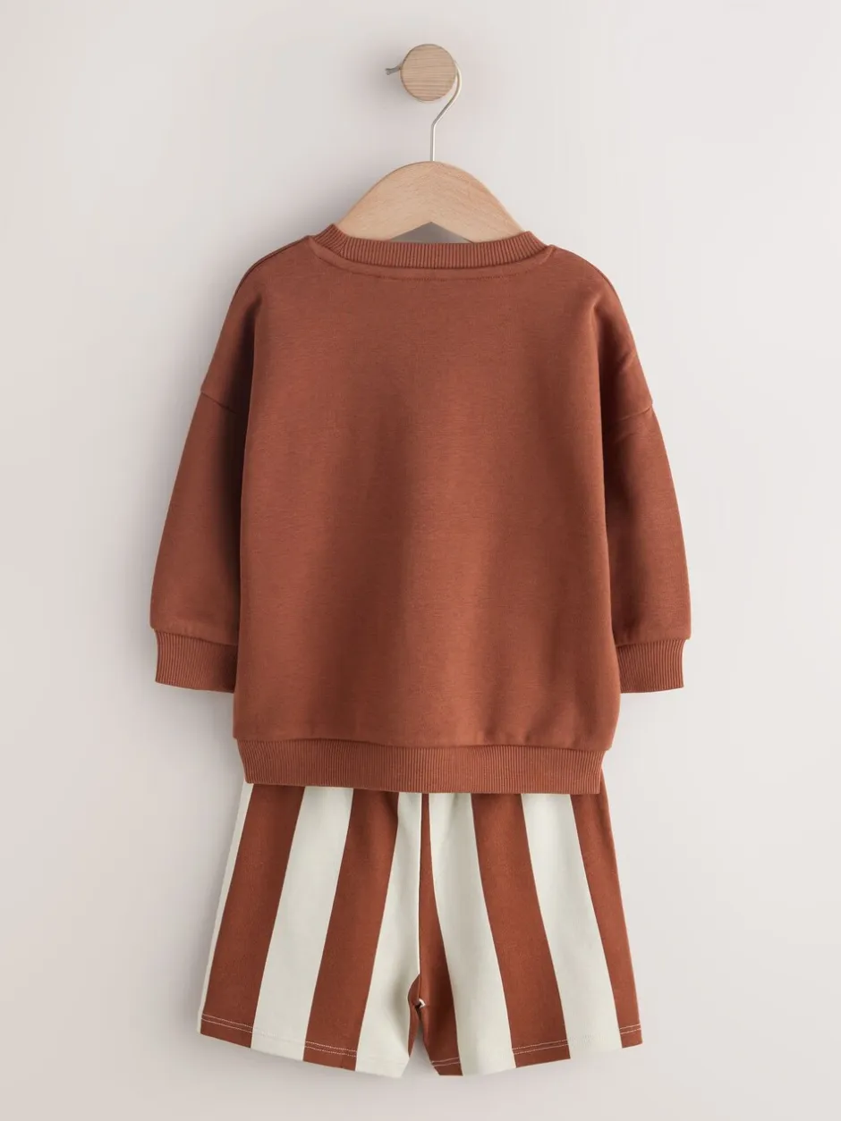 Shorts|Next Rust Brown and Teal - Crew Neck Sweatshirt and Shorts 2 Pack Set (3mths-7yrs)