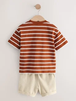 Shorts*Next - Set van T-shirt met korte mouwen en short (3 mnd-7 jr) Rust Brown Stripe Padded Animals
