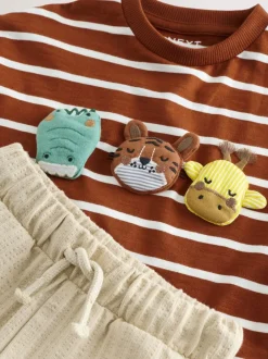 Shorts*Next - Set van T-shirt met korte mouwen en short (3 mnd-7 jr) Rust Brown Stripe Padded Animals