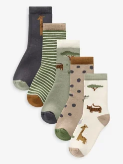 Sokken En Panty's|Sokken*Next Safaridieren - Set van 5 Cosy Terry sokken met hoog katoengehalte