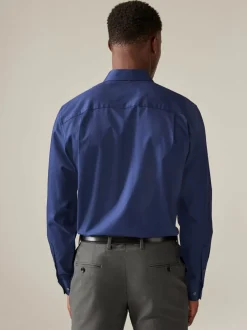 Formele Overhemden|Next Saffierblauw - Normale Pasvorm - Onderhoudsvriendelijk, getextureerd, slim fit overhemd met enkele manchet