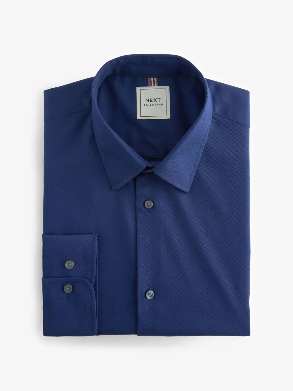Formele Overhemden|Next Saffierblauw - Normale Pasvorm - Onderhoudsvriendelijk, getextureerd, slim fit overhemd met enkele manchet