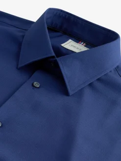 Formele Overhemden|Next Saffierblauw - Normale Pasvorm - Onderhoudsvriendelijk, getextureerd, slim fit overhemd met enkele manchet