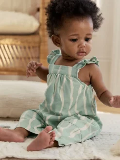 Rompertjes En Tuinbroeken|Next - Baby Long Leg Jersey Romper (0mths-3yrs) Saliegroen gestreept