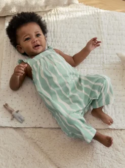 Rompertjes En Tuinbroeken|Next - Baby Long Leg Jersey Romper (0mths-3yrs) Saliegroen gestreept