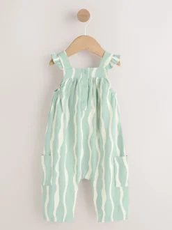 Rompertjes En Tuinbroeken|Next - Baby Long Leg Jersey Romper (0mths-3yrs) Saliegroen gestreept