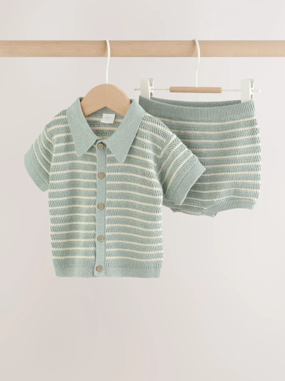Shorts|Next Saliegroen gestreept - Knitted Top and Shorts Baby Set (0mths-2yrs)