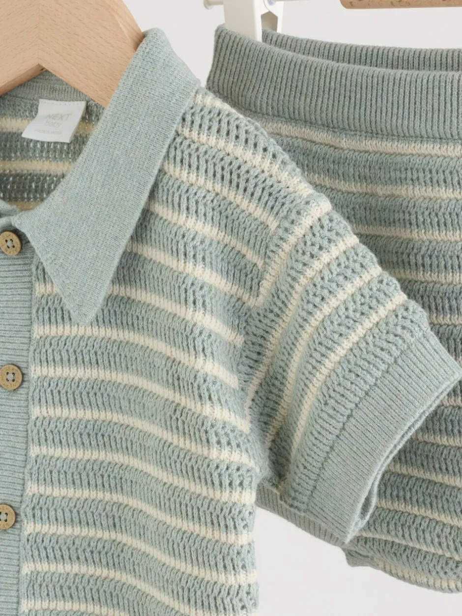 Shorts|Next Saliegroen gestreept - Knitted Top and Shorts Baby Set (0mths-2yrs)
