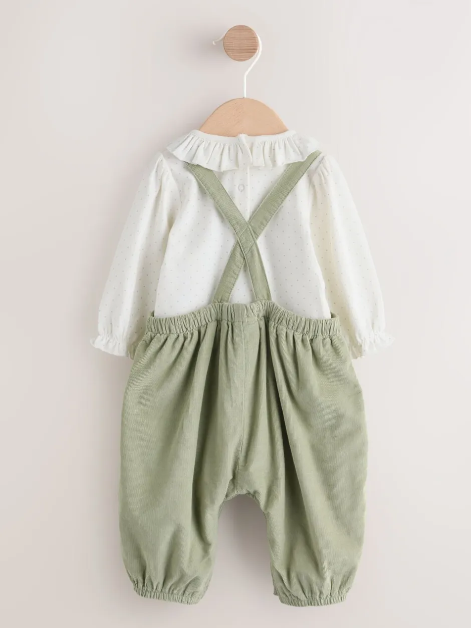 Rompertjes En Tuinbroeken|Sets En Combisets|Next Saliegroen met borduursel - 2 -delige Baby Set van Bodysuit met Lange mouwen en corduroy bretelbroeken (0mnd -3jr)