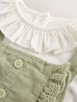 Rompertjes En Tuinbroeken|Sets En Combisets|Next Saliegroen met borduursel - 2 -delige Baby Set van Bodysuit met Lange mouwen en corduroy bretelbroeken (0mnd -3jr)