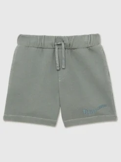 Shorts*Reiss - Perry Cotton Brand-Embroidered Shorts Saliegroen met wassing