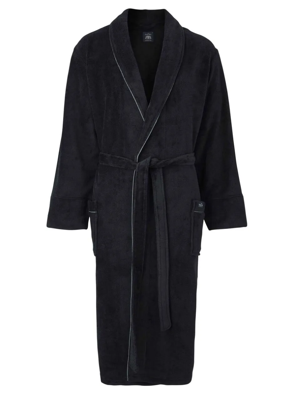 Kamerjassen En Badjassen|Savile Row Company - Fleece badjas met biezen