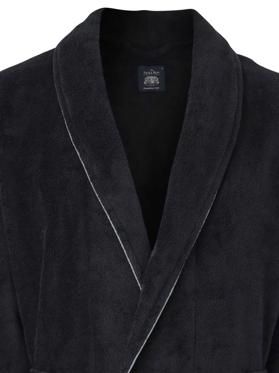 Kamerjassen En Badjassen|Savile Row Company - Fleece badjas met biezen
