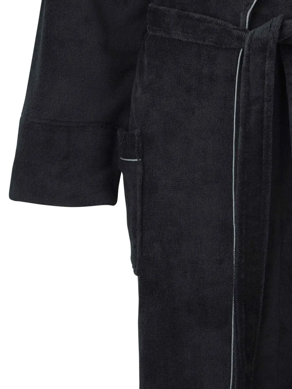 Kamerjassen En Badjassen|Savile Row Company - Fleece badjas met biezen