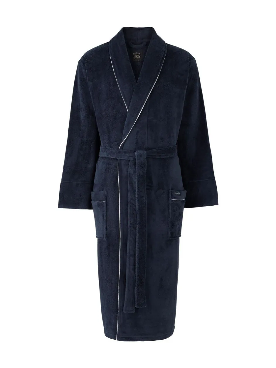 Kamerjassen En Badjassen*Savile Row Company - Fleece badjas met biezen