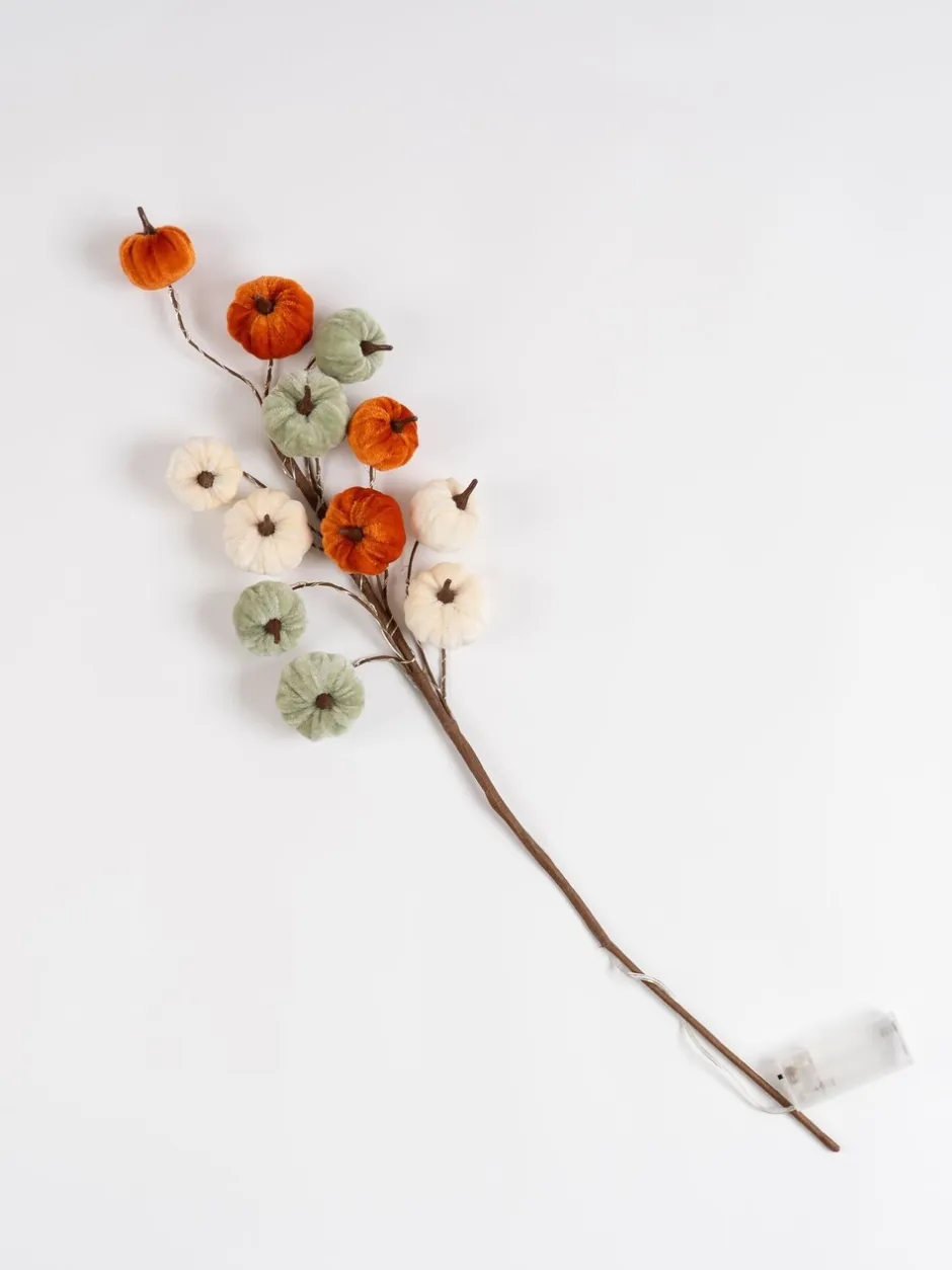 Kunstbloemen*Scottish Everlastings Ltd Set of 2 Velvet Pumpkin Pre lit Stems Oranje
