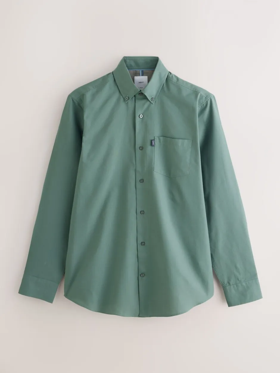 Formele Overhemden|Next Seafoam green - Slim Fit - Gemakkelijk te strijken Oxford overhemd met doorlopende knopen