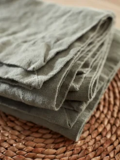 Tafellinnen En Placemats *Secret Linen Store Set of 4 100% Linen Napkins Olijfgroen