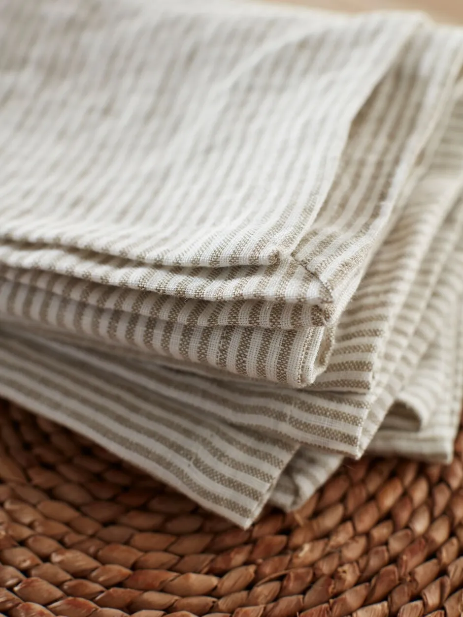 Tafellinnen En Placemats *Secret Linen Store Set of 4 Sid Stripe 100% Linen Napkins Natuurlijk