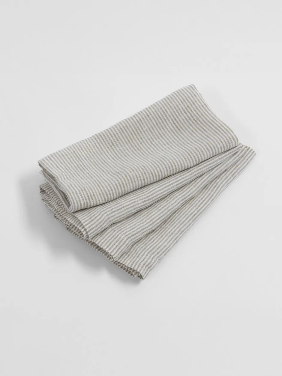 Tafellinnen En Placemats *Secret Linen Store Set of 4 Sid Stripe 100% Linen Napkins Natuurlijk