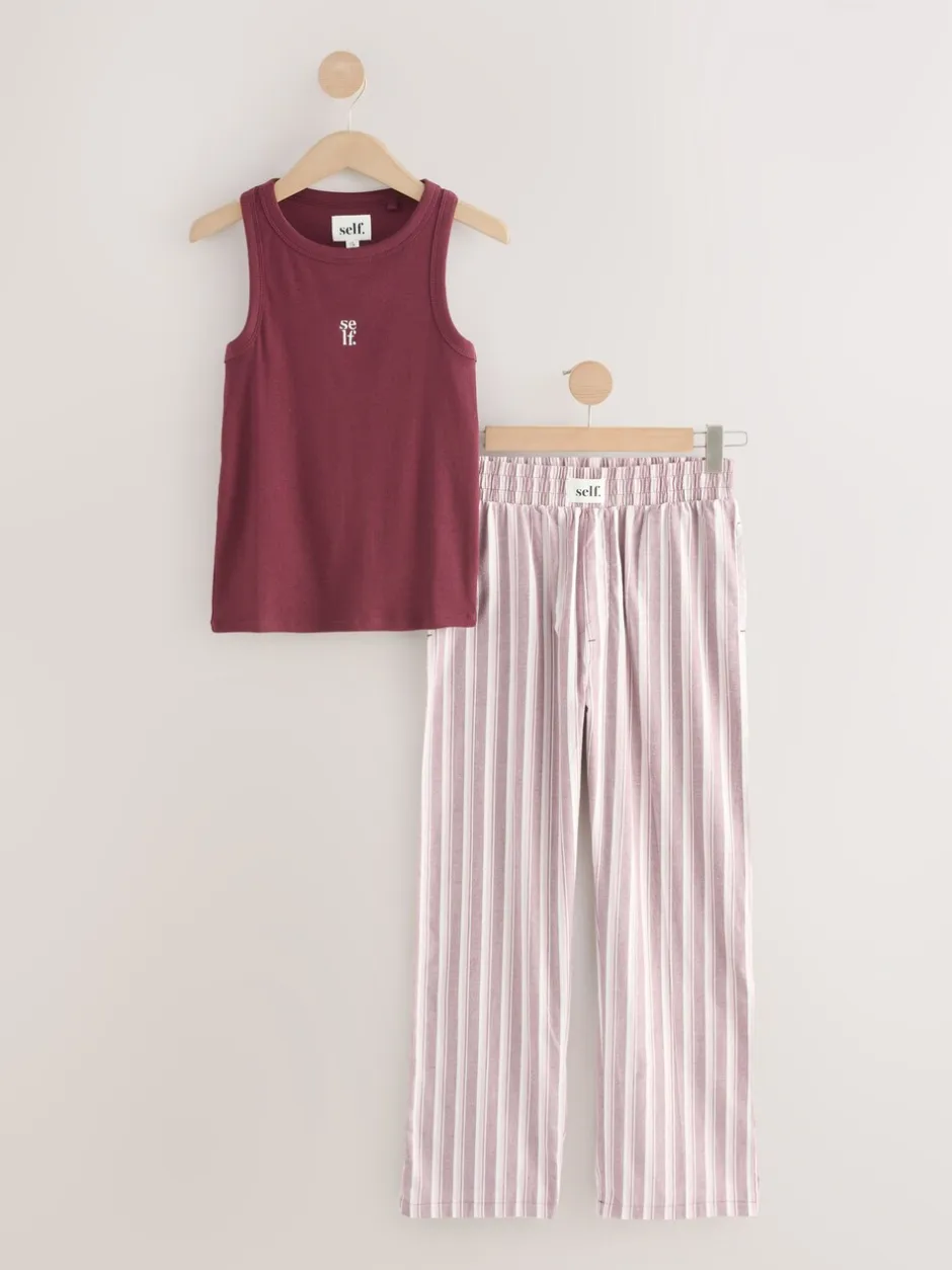 Pyjama's|Alle Nacht- En Loungekleding|self. Ribbed Vest Top and Long Leg Pyjamas Set