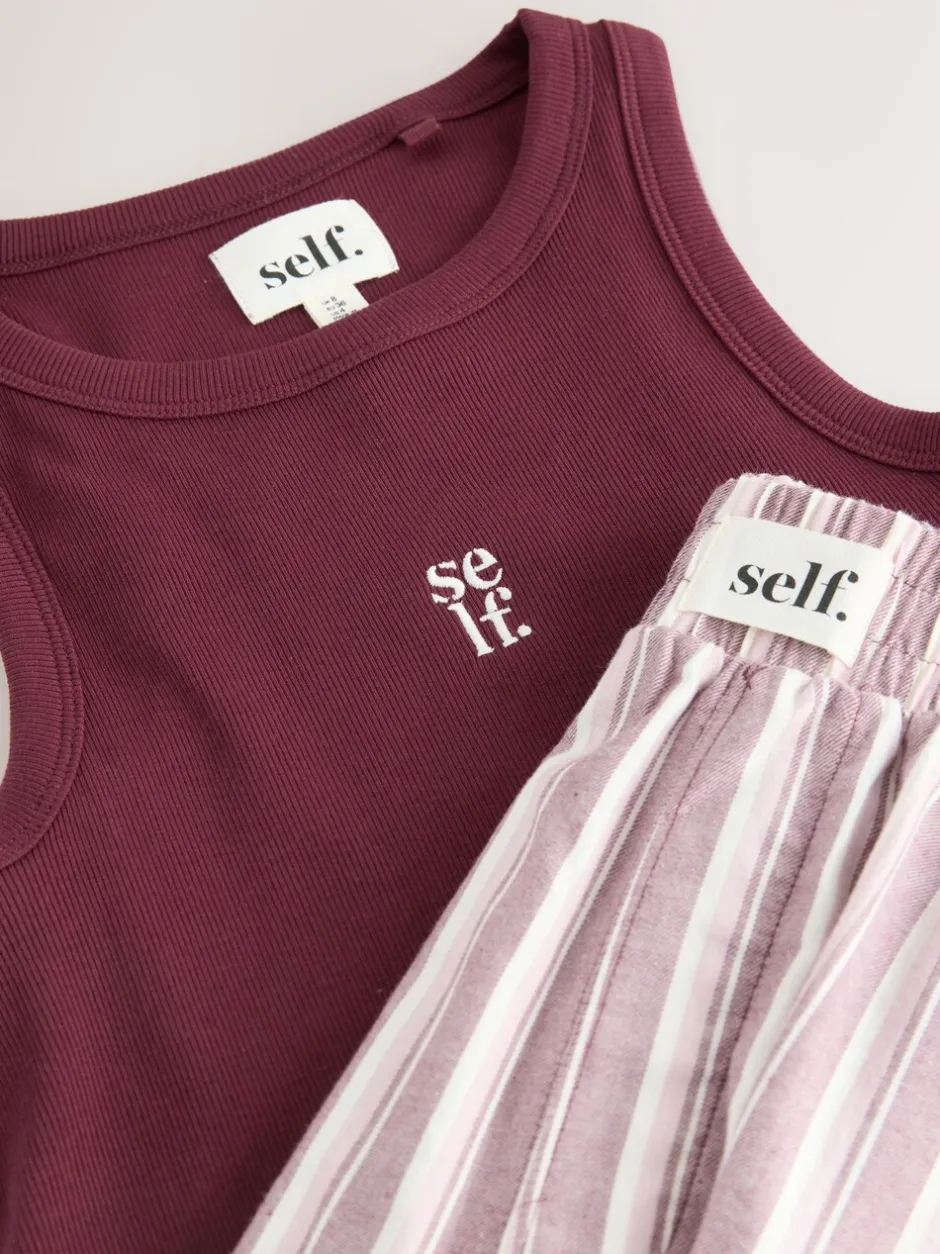Pyjama's|Alle Nacht- En Loungekleding|self. Ribbed Vest Top and Long Leg Pyjamas Set