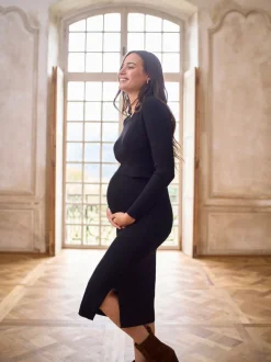 Gebreide Kleding|Jurken*Seraphine Crew Neck Layered Knit Maternity Dress