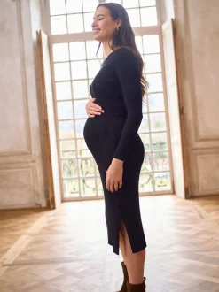 Gebreide Kleding|Jurken*Seraphine Crew Neck Layered Knit Maternity Dress