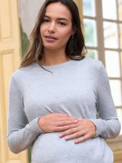 Gebreide Kleding|Moederschap*Seraphine katoenen blend zwangerschaps- en borstvoedingsshirt en trui