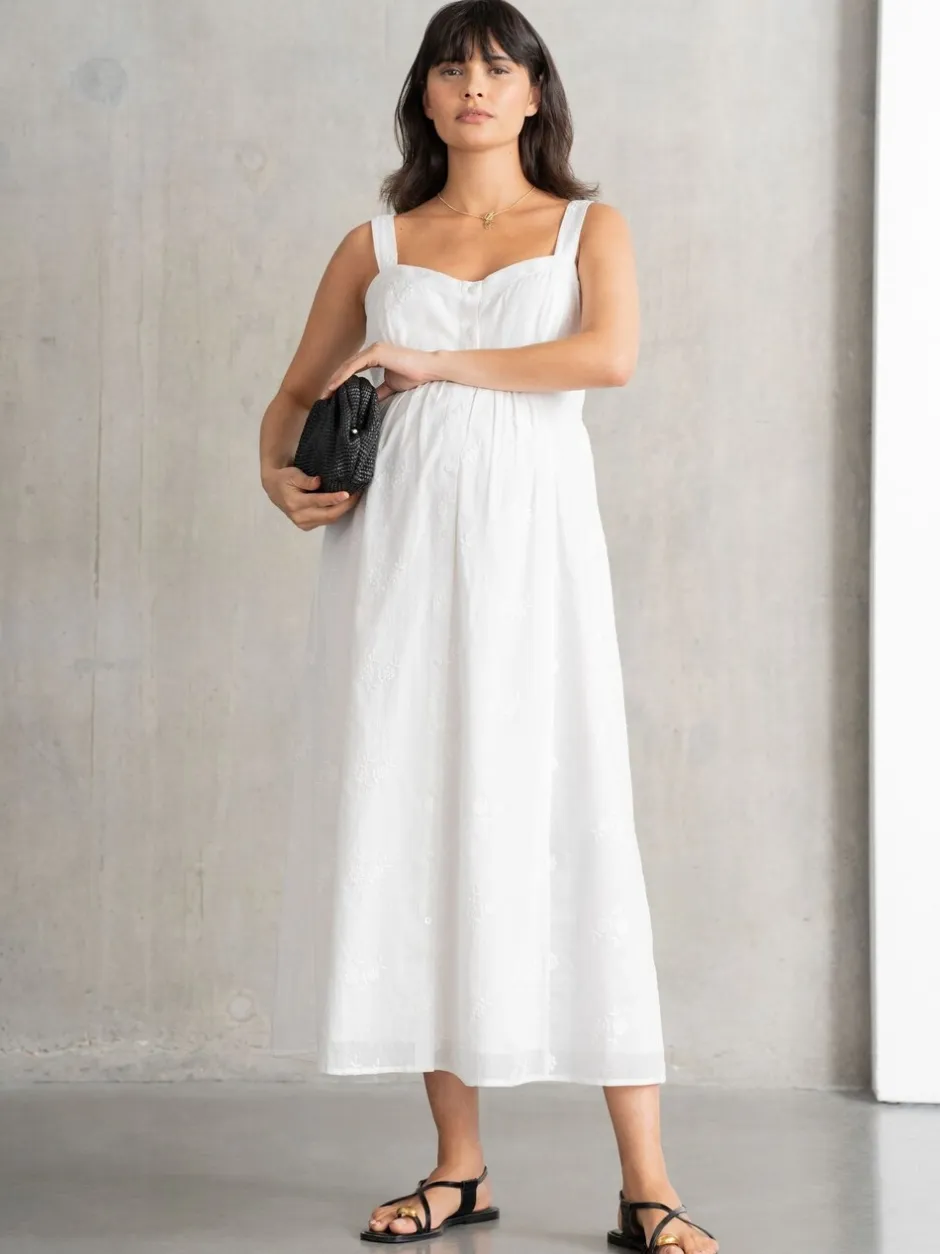 Jurken|Moederschap*Seraphine Maternity V-Neck 100% Cotton White Dress