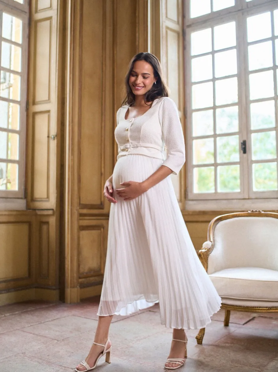 Gelegenheidskleding|Jurken|Seraphine Occasion Maternity & Nursing Bridal Dress With Tweed Bodice & Floaty Pleated Skirt