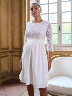 Gelegenheidskleding|Jurken|Seraphine Premium Lace Bodice Maternity & Nursing Occasion Bridal Dress