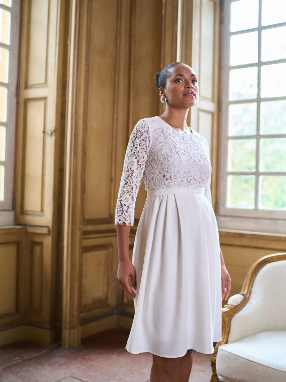 Gelegenheidskleding|Jurken|Seraphine Premium Lace Bodice Maternity & Nursing Occasion Bridal Dress