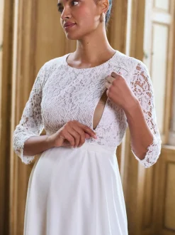 Gelegenheidskleding|Jurken|Seraphine Premium Lace Bodice Maternity & Nursing Occasion Bridal Dress