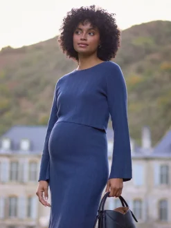 Jurken|Moederschap|Seraphine Ribbed Knitted Maternity and Nursing Midi Dress
