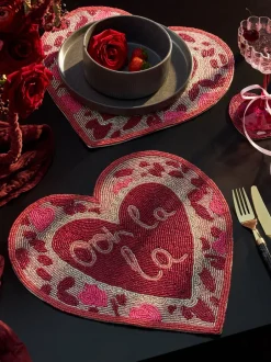 Tafellinnen En Placemats |Tafelgerei|Next Set of 2 Beaded Heart Placemats