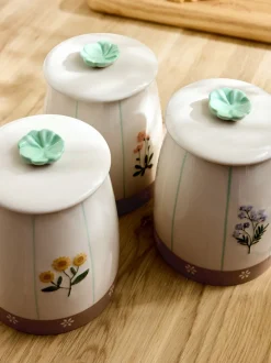 Keukenopslag|Next Set of 3 Floral Ceramic Storage Jars