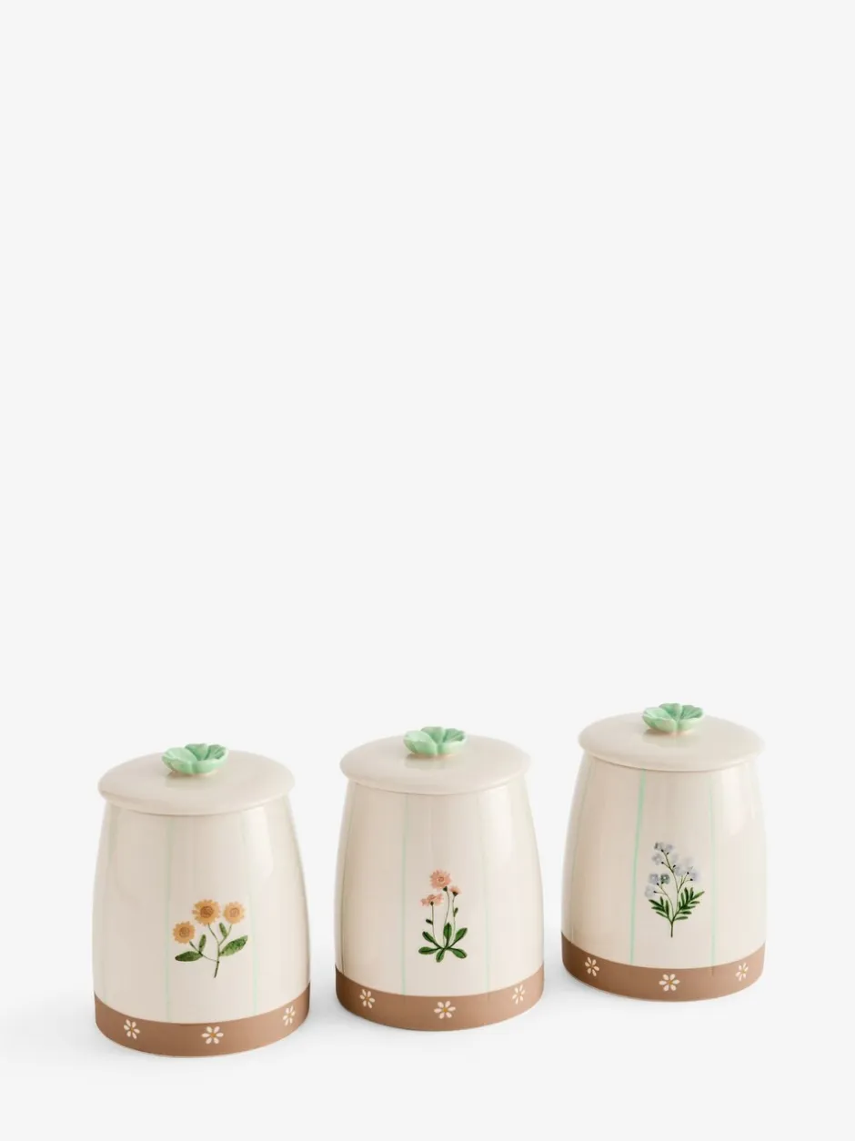 Keukenopslag|Next Set of 3 Floral Ceramic Storage Jars